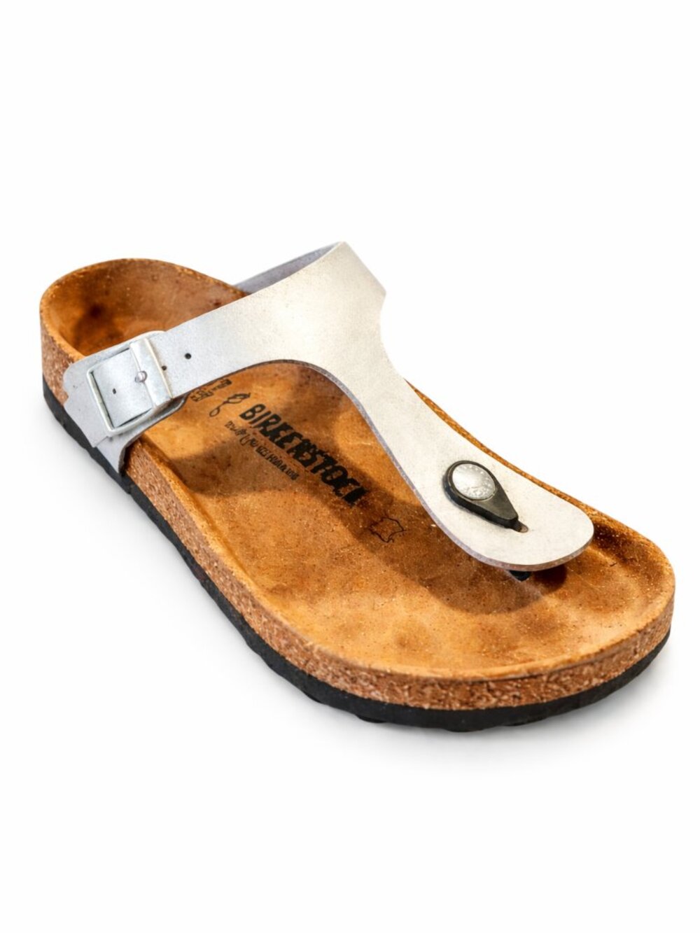 Birkenstock Gizeh Sandals EU 37 Silver Thong Leather Comfort Slides EUC